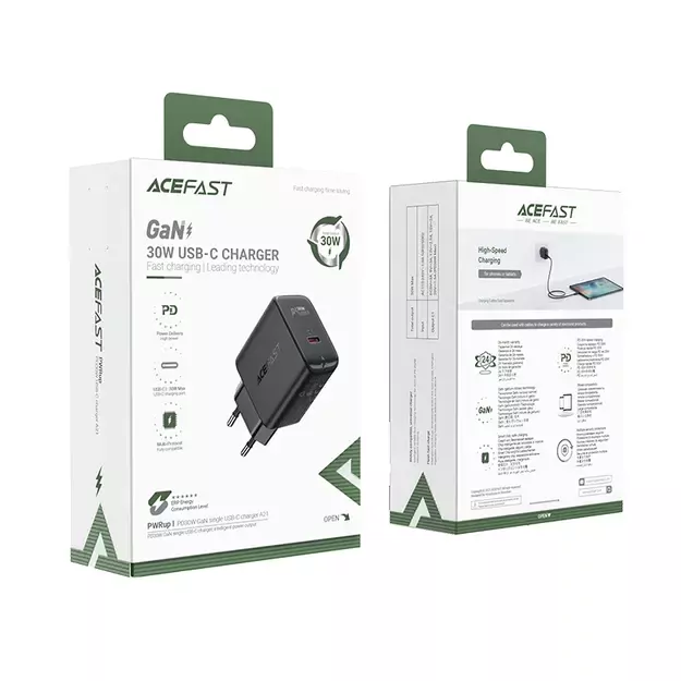 Acefast GaN USB Type-C 30W charger, PD, QC 3.0, AFC, FCP black (A21 black) 9