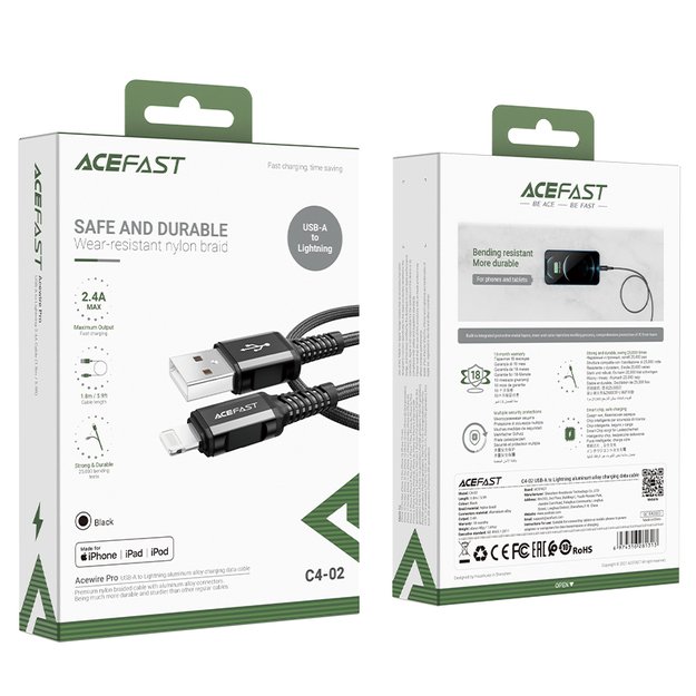 Acefast MFI USB - Lightning cable 1.8m, 2.4A black (C4-02 A Black) 12