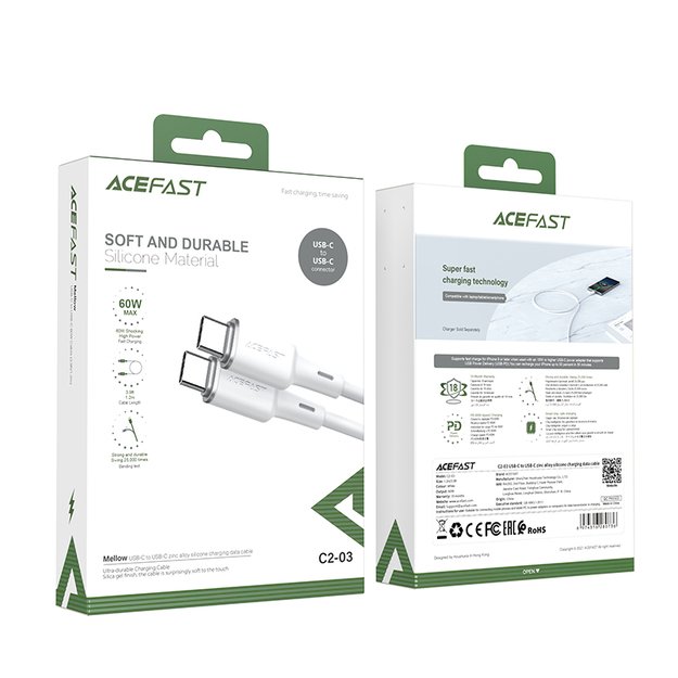 Acefast C2-03-CC USB-C - USB-C PD QC cable 60W 3A 480Mb/s 1.2m - white 15