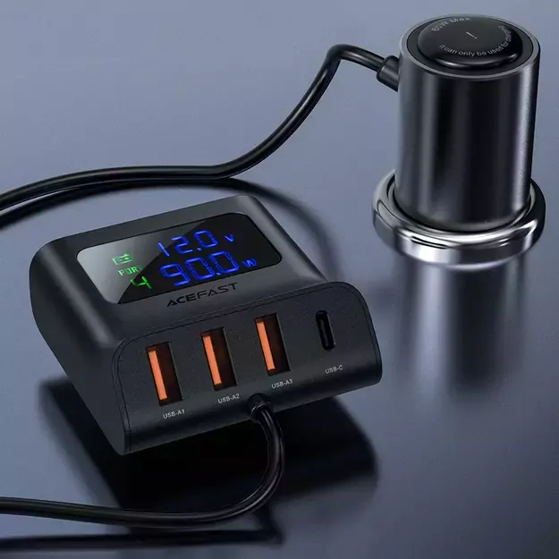 Acefast car charger 90W USB Type C / 3x USB / cigarette lighter socket, PPS, PD3.0, QC3.0, AFC, FCP charging station black (B8 black) 14