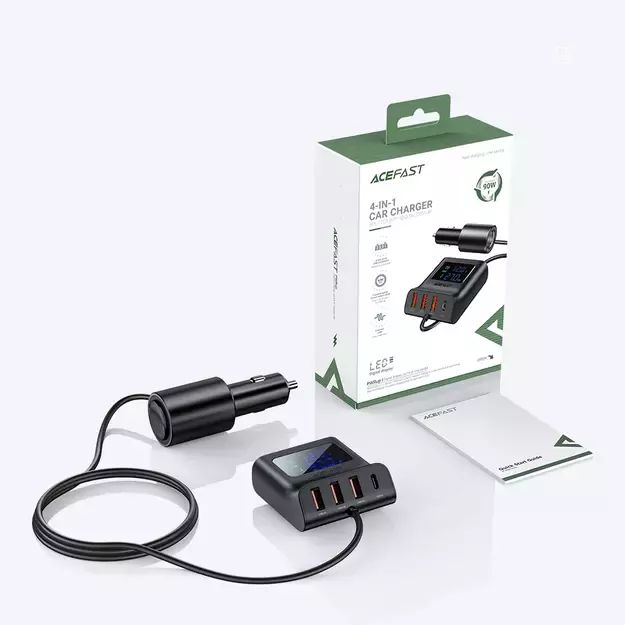 Acefast car charger 90W USB Type C / 3x USB / cigarette lighter socket, PPS, PD3.0, QC3.0, AFC, FCP charging station black (B8 black) 17