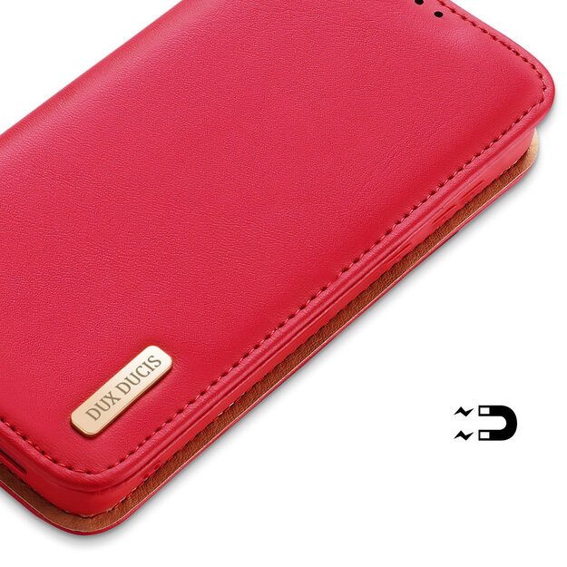 Dux Ducis Hivo Leather Flip Cover Genuine Leather Wallet For Cards And Documents Samsung Galaxy S22 + (S22 Plus) Red 26