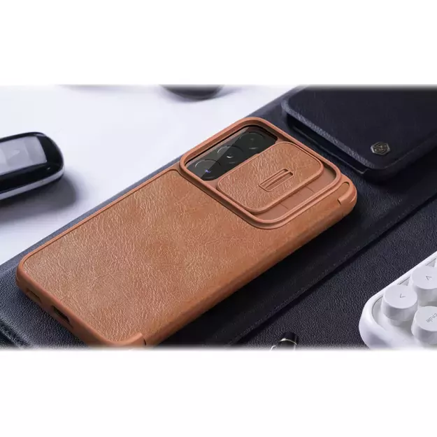 Nillkin Qin Leather Pro Case Case for Samsung Galaxy S22+ (S22 Plus) Camera Protector Holster Cover Flip Case Brown 40