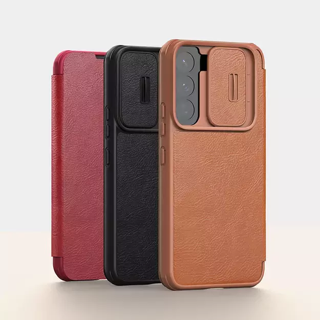 Nillkin Qin Leather Pro Case Case for Samsung Galaxy S22+ (S22 Plus) Camera Protector Holster Cover Flip Case Brown 19