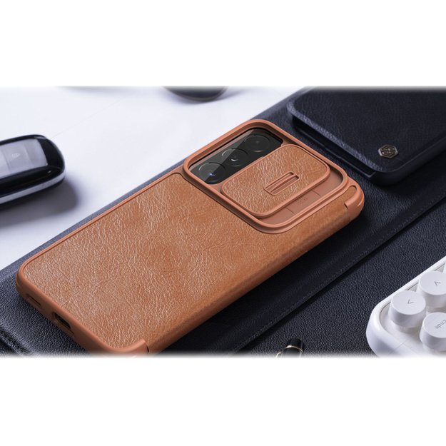 Nillkin Qin Leather Pro Case Case for Samsung Galaxy S22+ (S22 Plus) Camera Protector Holster Cover Flip Case Brown 34