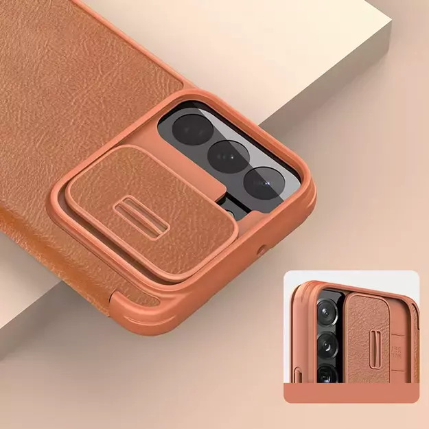 Nillkin Qin Leather Pro Case Case for Samsung Galaxy S22+ (S22 Plus) Camera Protector Holster Cover Flip Case Brown 23