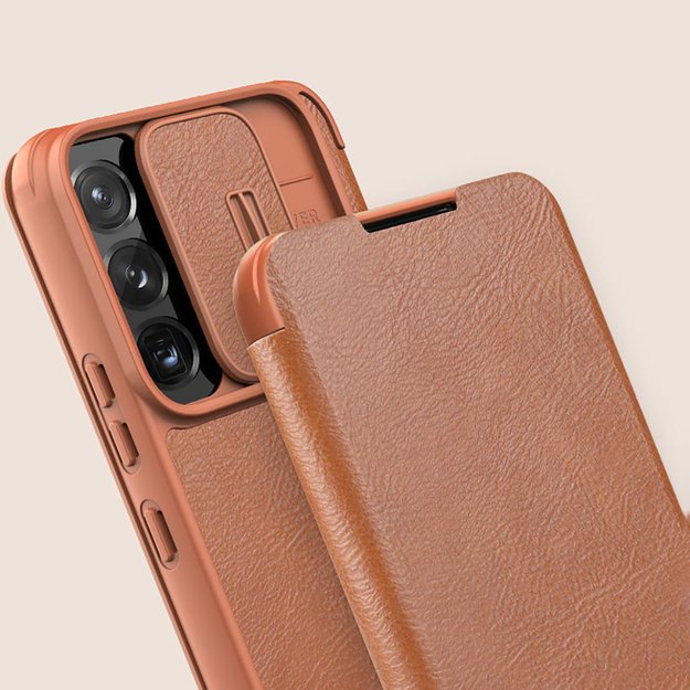 Nillkin Qin Leather Pro Case Case for Samsung Galaxy S22+ (S22 Plus) Camera Protector Holster Cover Flip Case Brown 22