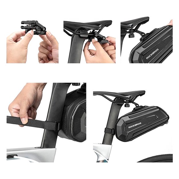 Rockbros B69 bicycle saddle bag 1.8l with easy release system - black 1
