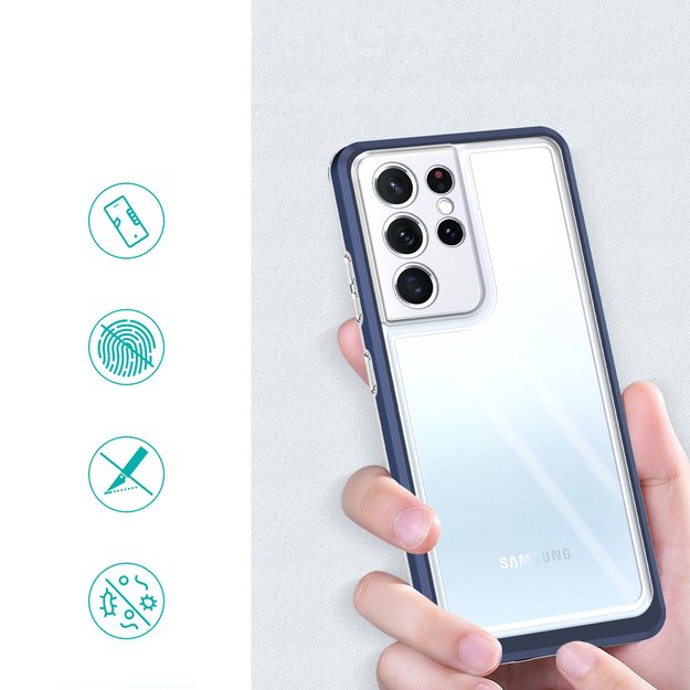 Clear 3in1 Case for Samsung Galaxy S21 Ultra 5G Frame Gel Cover Blue 6