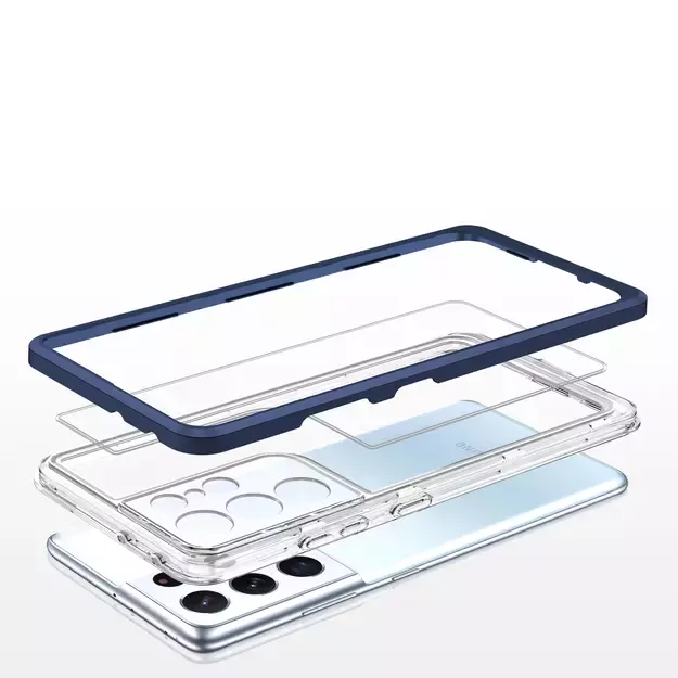 Clear 3in1 Case for Samsung Galaxy S21 Ultra 5G Frame Gel Cover Blue 4