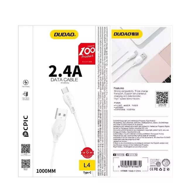 Dudao cable USB / Lightning cable 2.4A 1m white (L4L 1m white) 7