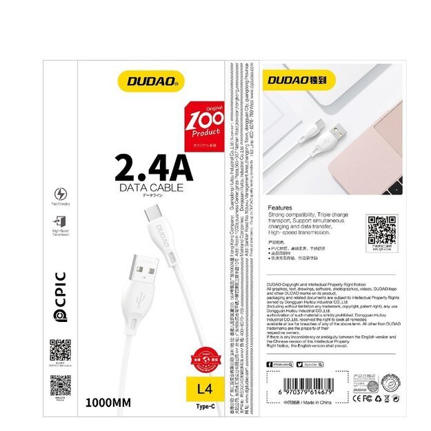 Dudao cable USB / Lightning cable 2.4A 1m white (L4L 1m white) 7