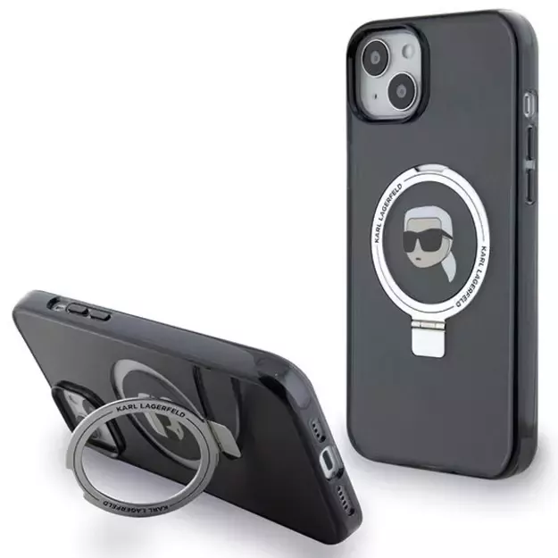 Karl Lagerfeld KLHMP15SHMRSKHK iPhone 15 6.1&quot  black/black hardcase Ring Stand Karl Head MagSafe