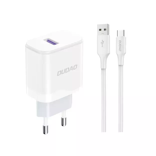 Dudao A20EU USB-A 18W wall charger - white + USB-A - USB-C cable