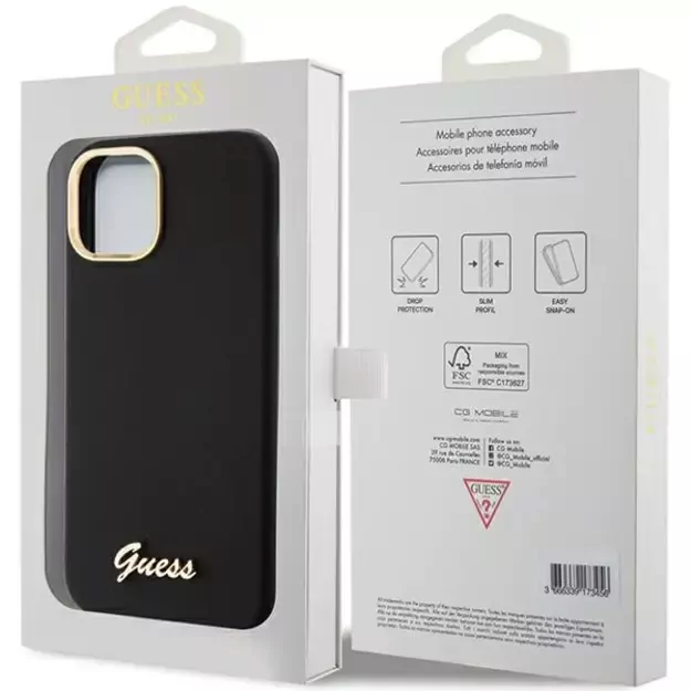 Guess Silicone Script Metal Logo &amp  Frame case for iPhone 15 - black 7