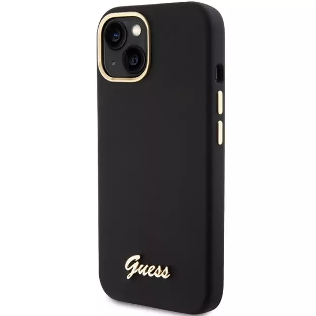 Guess Silicone Script Metal Logo &amp  Frame case for iPhone 15 - black 1