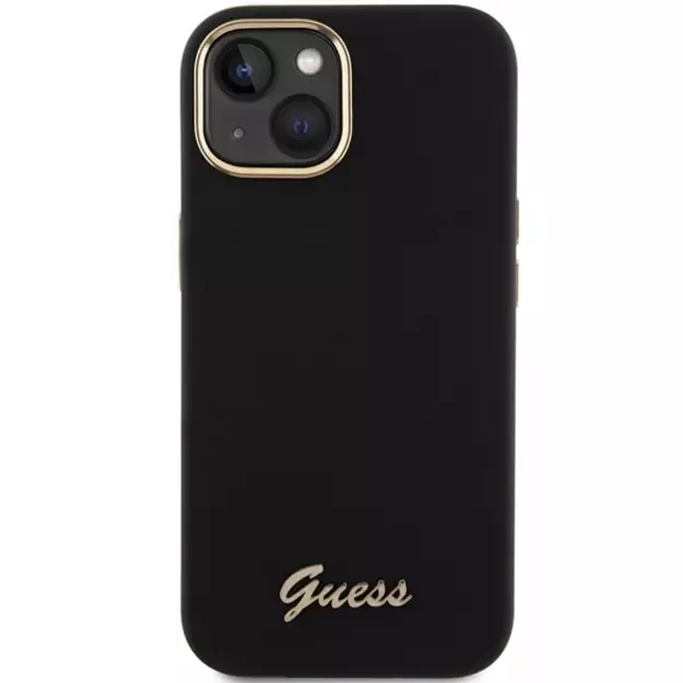 Guess Silicone Script Metal Logo &amp  Frame case for iPhone 15 - black 2