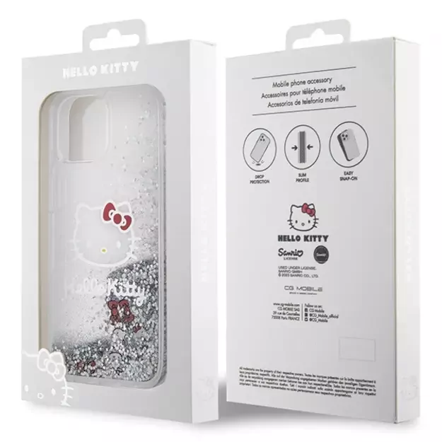 Hello Kitty Liquid Glitter Charms Kitty Head case for iPhone 15 - silver 6
