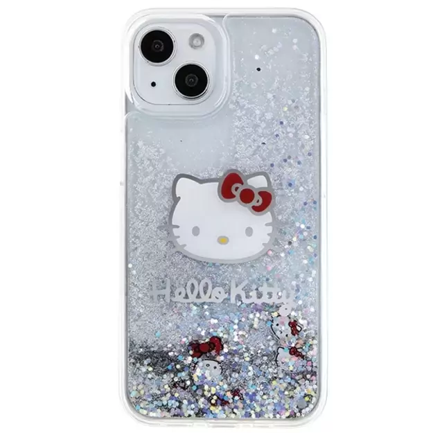 Hello Kitty Liquid Glitter Charms Kitty Head case for iPhone 15 - silver 2
