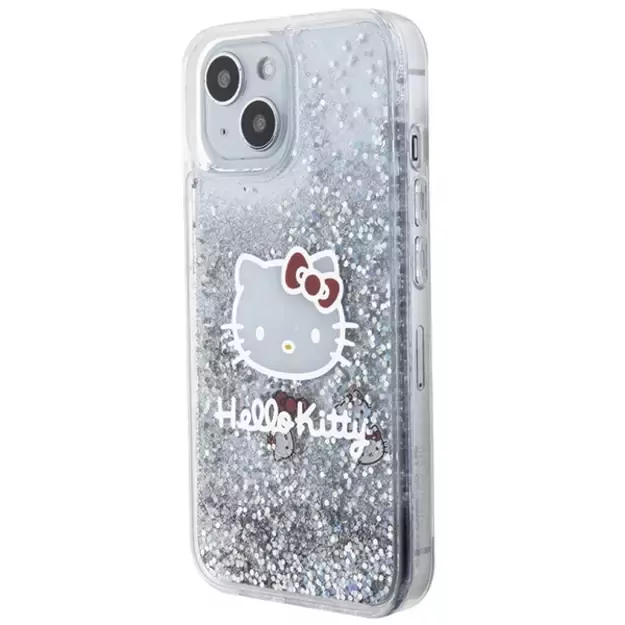 Hello Kitty Liquid Glitter Charms Kitty Head case for iPhone 15 - silver 1