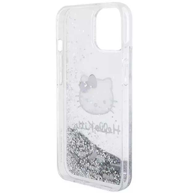 Hello Kitty Liquid Glitter Charms Kitty Head case for iPhone 15 - silver 4