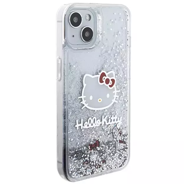 Hello Kitty Liquid Glitter Charms Kitty Head case for iPhone 15 - silver 3