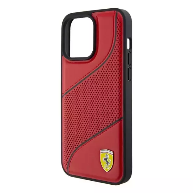 Ferrari Perforated Waves Metal Logo case for iPhone 15 Pro - red 12