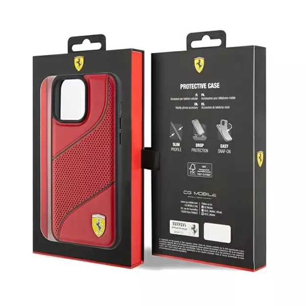 Ferrari Perforated Waves Metal Logo case for iPhone 15 Pro - red 14