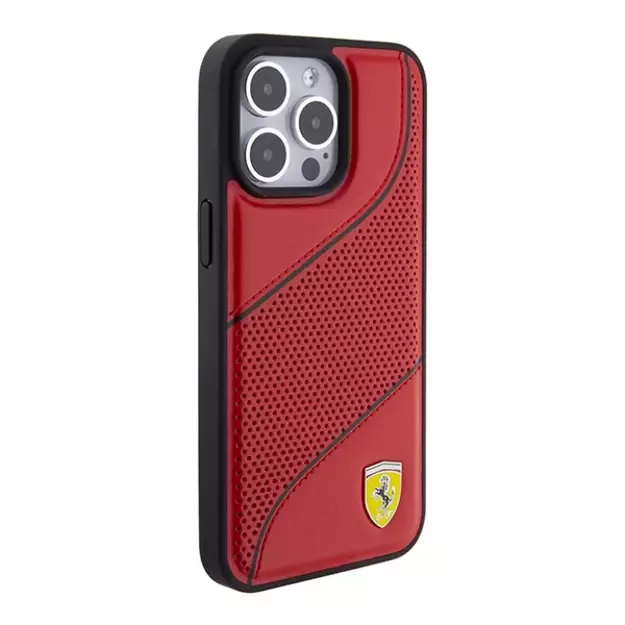 Ferrari Perforated Waves Metal Logo case for iPhone 15 Pro - red 10
