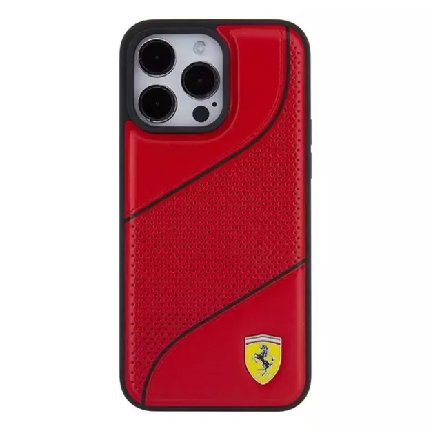 Ferrari Perforated Waves Metal Logo case for iPhone 15 Pro - red 9