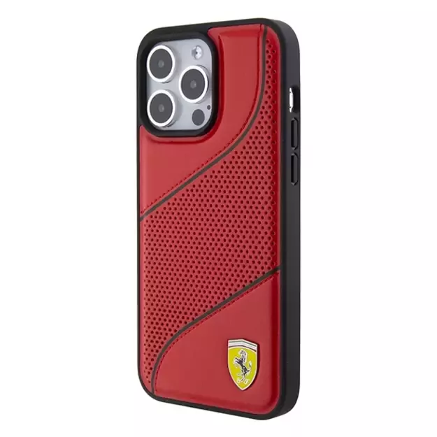 Ferrari Perforated Waves Metal Logo case for iPhone 15 Pro - red 8