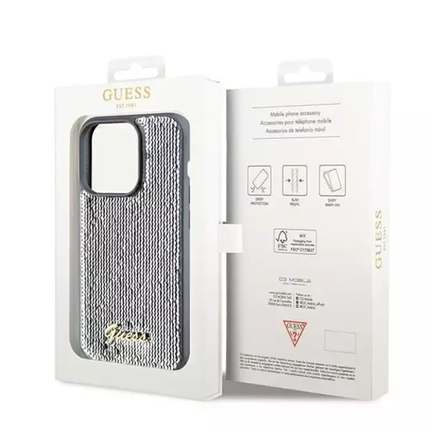 Guess Sequin Script Metal case for iPhone 14 Pro - silver 7