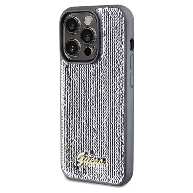 Guess Sequin Script Metal case for iPhone 14 Pro - silver 1