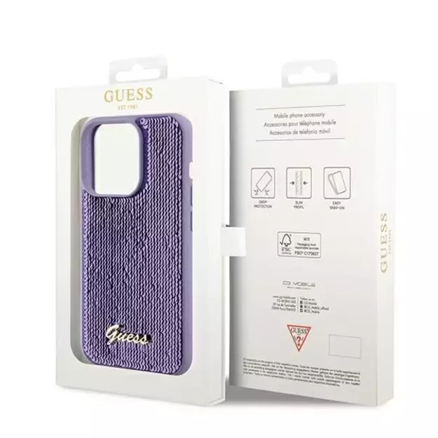 Guess Sequin Script Metal case for iPhone 14 Pro Max - purple 14