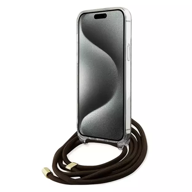 Guess Crossbody Cord 4G Print case for iPhone 15 Pro Max - brown 9