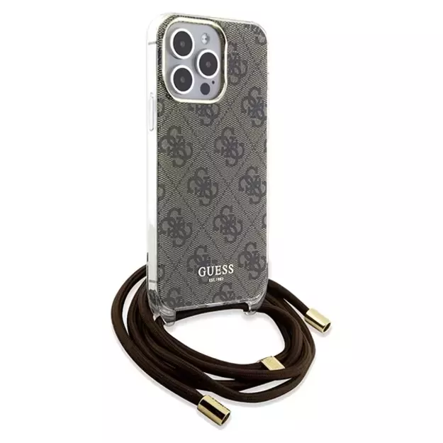 Guess Crossbody Cord 4G Print case for iPhone 15 Pro Max - brown 8