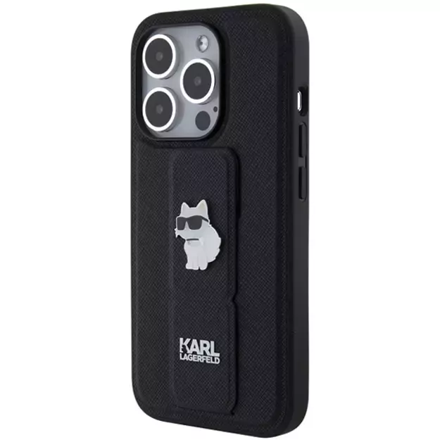Karl Lagerfeld Gripstand Saffiano Choupette Pins case for iPhone 14 Pro Max - black 9