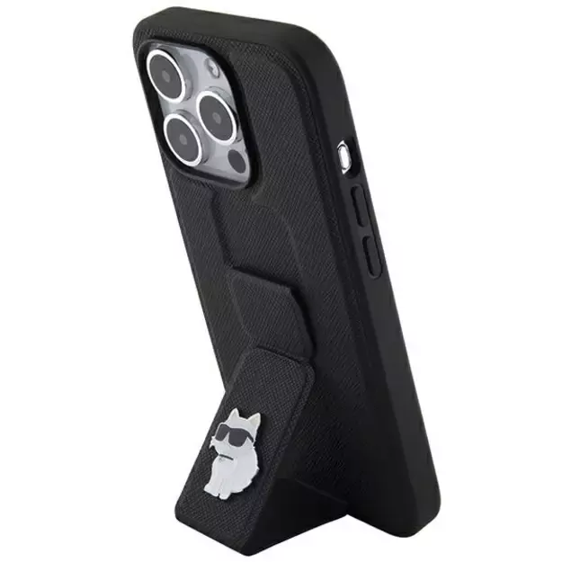 Karl Lagerfeld Gripstand Saffiano Choupette Pins case for iPhone 14 Pro Max - black 15