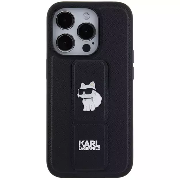 Karl Lagerfeld Gripstand Saffiano Choupette Pins case for iPhone 14 Pro Max - black 10