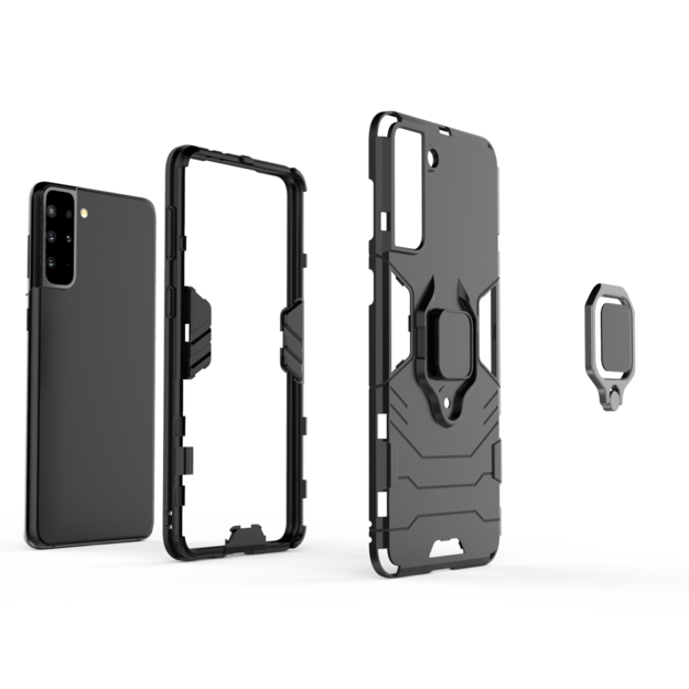Ring Armor tough hybrid case cover + magnetic holder for Samsung Galaxy S22 + (S22 Plus) black 2