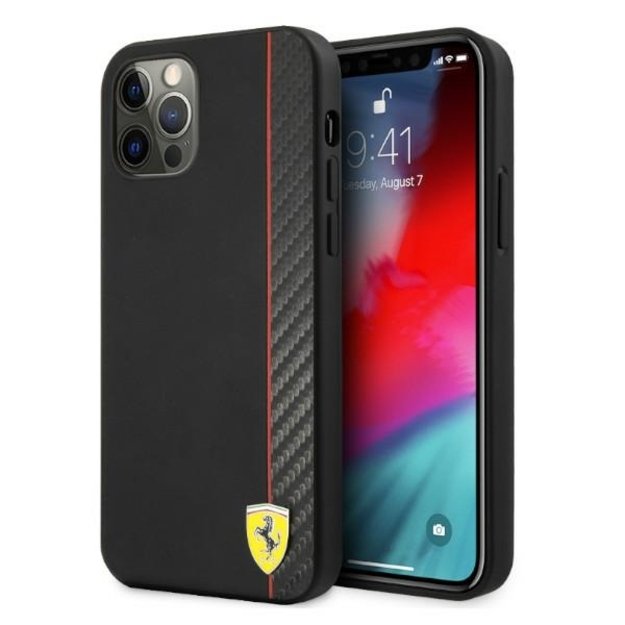 Ferrari FESAXHCP12LBK iPhone 12 Pro Max 6.7&quot  black/black hardcase On Track Carbon Stripe