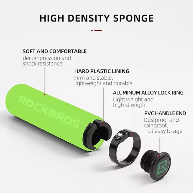 Rockbros BT1001GNBK sponge bicycle handlebar grips - green and black 3