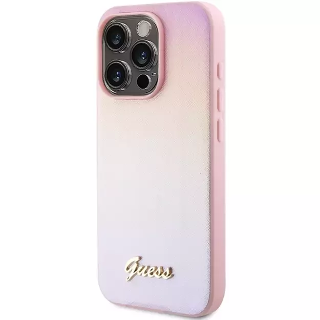 Guess Saffiano Iridescent Script case for iPhone 14 Pro Max - pink 1