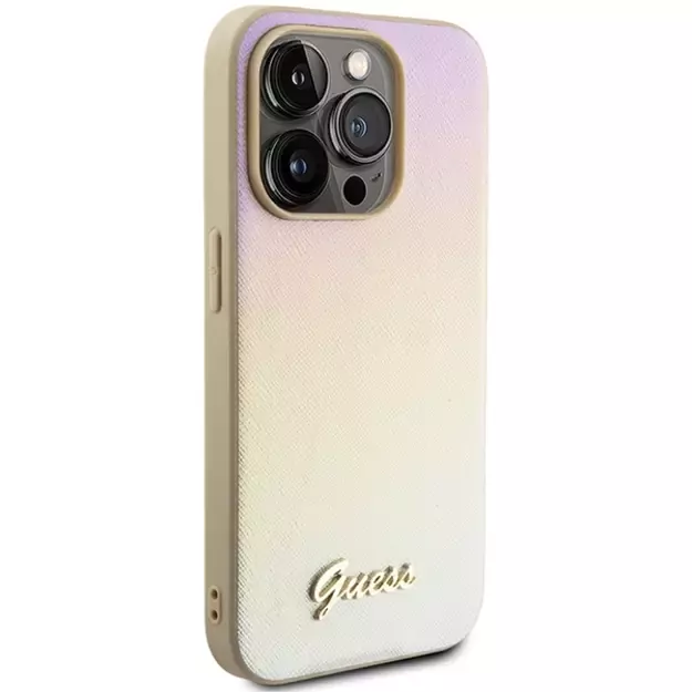 Guess Saffiano Iridescent Script case for iPhone 15 Pro - gold 10