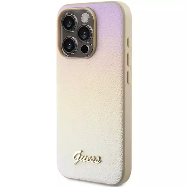 Guess Saffiano Iridescent Script case for iPhone 15 Pro - gold 8