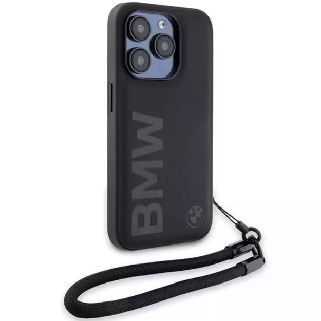 BMW Signature Leather Wordmark Cord case for iPhone 15 Pro - black 2