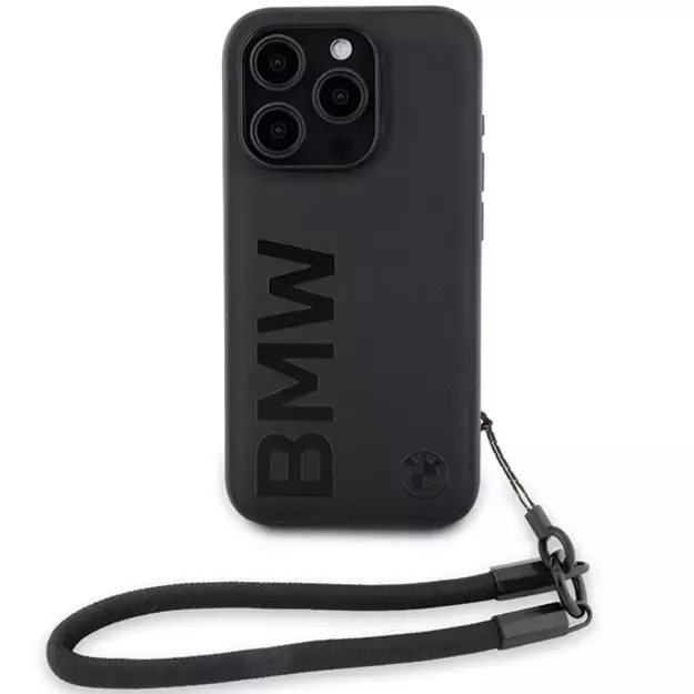 BMW Signature Leather Wordmark Cord case for iPhone 15 Pro - black 1