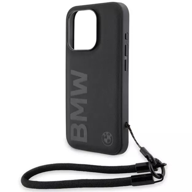 BMW Signature Leather Wordmark Cord case for iPhone 15 Pro - black 4