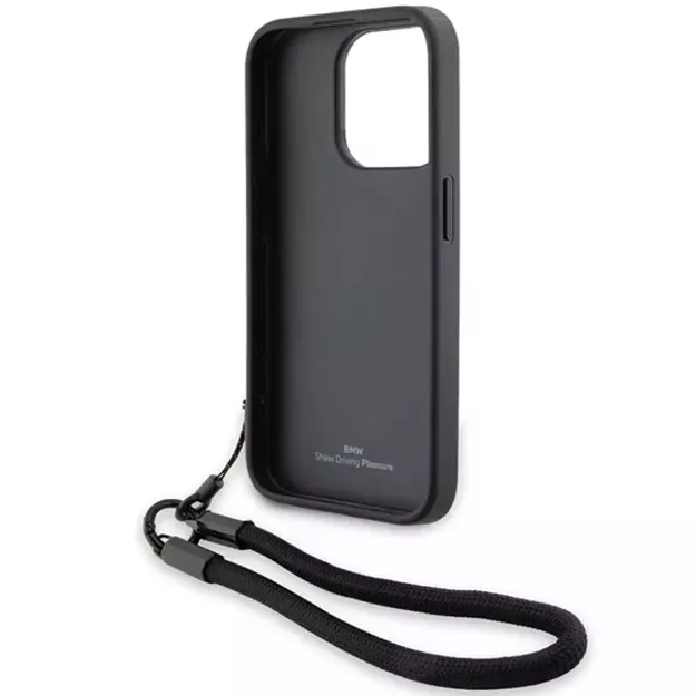 BMW Signature Leather Wordmark Cord case for iPhone 15 Pro - black 5
