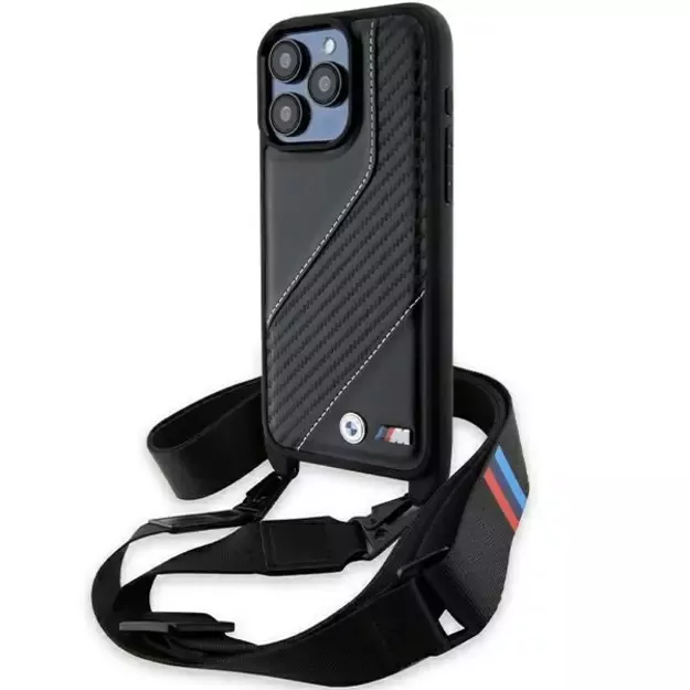 BMW M Edition Carbon Stripe &amp  Strap case for iPhone 15 Pro Max - black